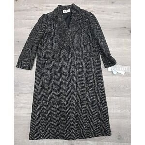 NWT BBI Black Vintage‎ Women's Textured Tweed Hearingbone Peabody Wool Long Coat